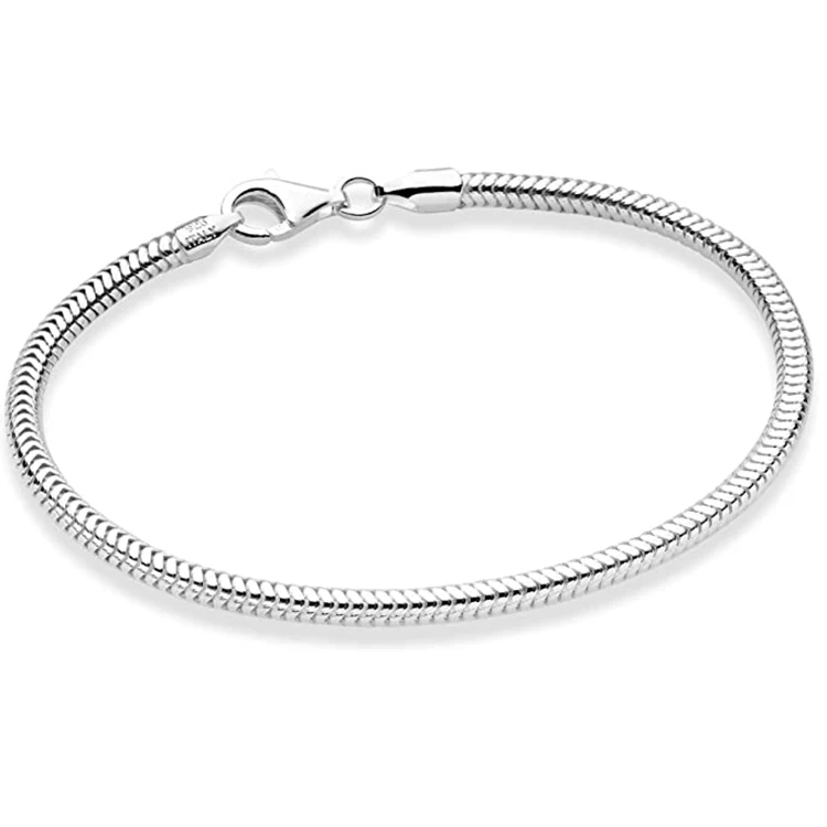 

Fashion Italian Charm Bracelet for Women Men Teen Solid Sterling Silver Bracelet 3MM Snake Chain Bracelet