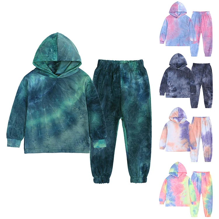 

12M-7T Kids Clothing Sets Baby Girls Clothes Tie Dye Long Sleeve Hoodies Sweater Pant 2Pcs Middle Small Children Clothes Suit, Customized color