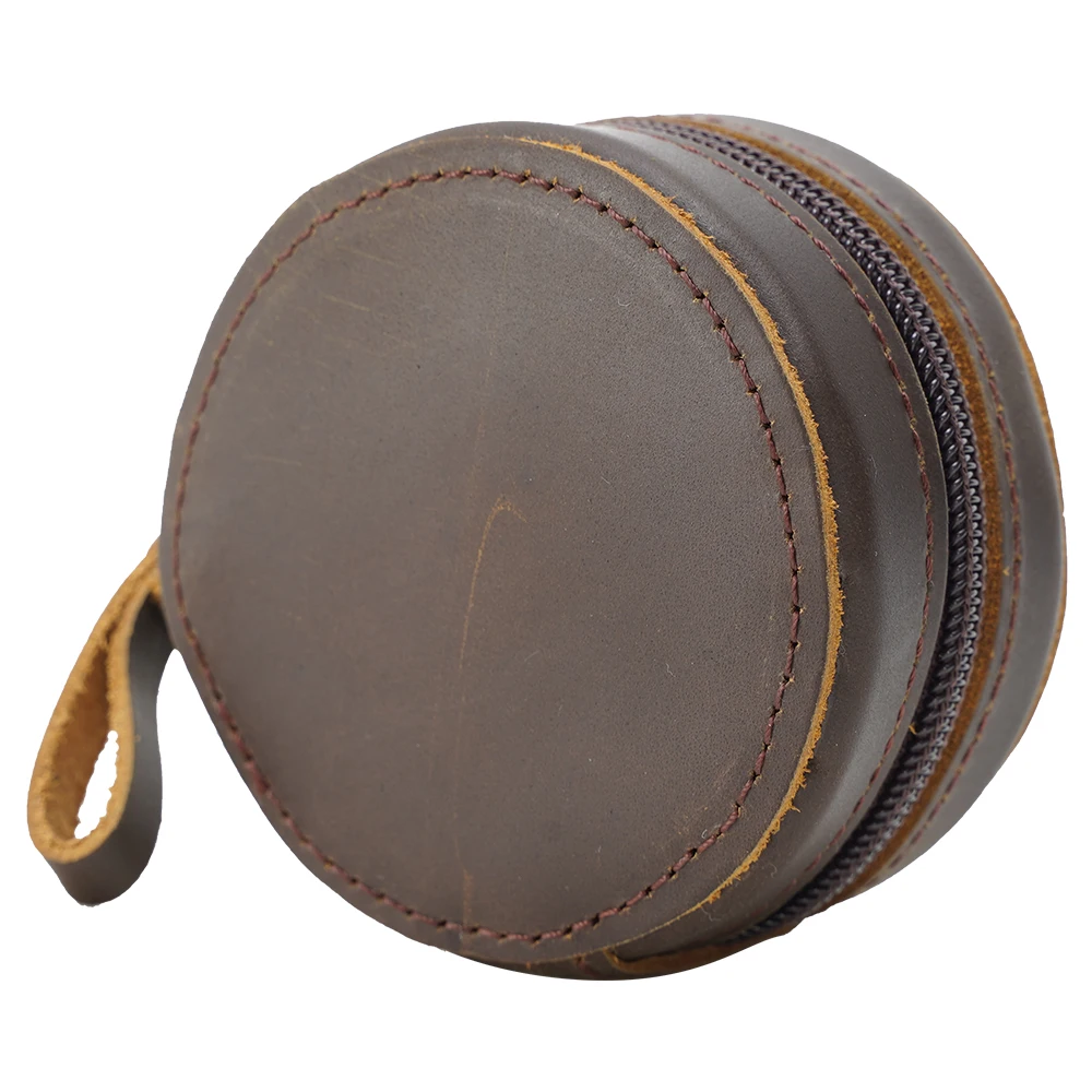 

TIDING Vintage Small Purse Coin Purse Bag with Zipper Unisex Retro OEM Genuine Leather Round Pouch Pocket, Dark brown