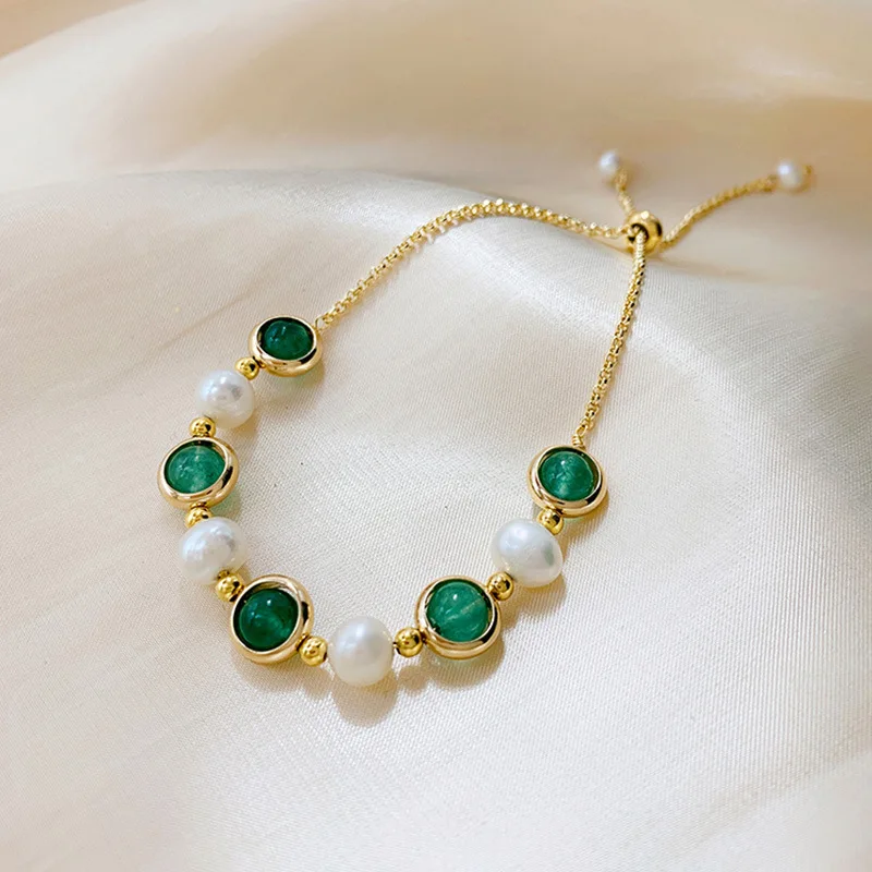

Jachon Sweet little fresh pearl crystal charm bracelet women jewelry, Jade green