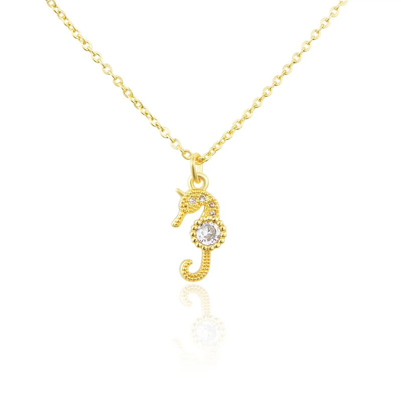 

Animal Series Golden Cute Little Seahorse Inlaid With Large Zircon Pendant Necklace Exquisite Fashion Jewelry Gift, Gold color