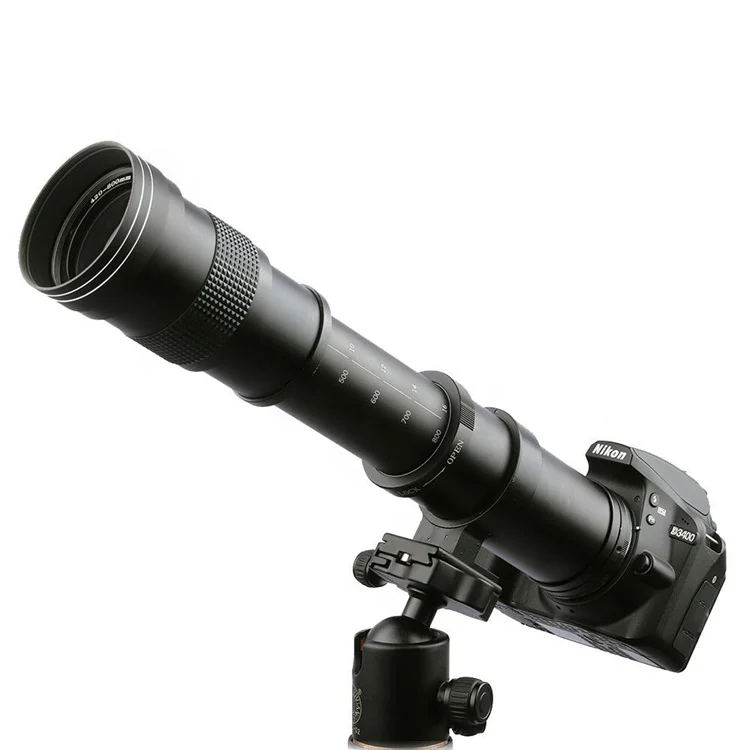 

Manual Telephoto Lens 420-800mm Telescope Zoom Lens Adjustable Camera Lens, Black