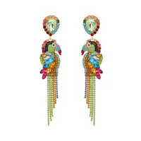 

Colorful Crystal Rhinestone Parrot Tassel Drop Earrings For Women ZA Jewelry Cute Animal Dangle Earings (SK687)