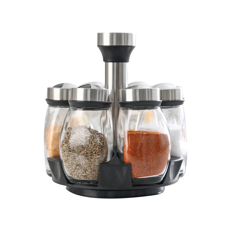 

8Pcs/Set Rotating Stainless Steel Salt Pepper Shakers Seasoning Kitchen Tool Bottle Glass Cruet Condiment Spice Jars Set, Transparent