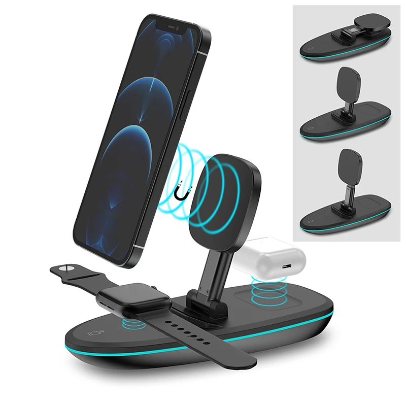 

Factory wholesale 15W Fast Wireless Charging Stand Foldable 3 in 1 Wireless Charger dock for iphone airpods iwatch, Black white