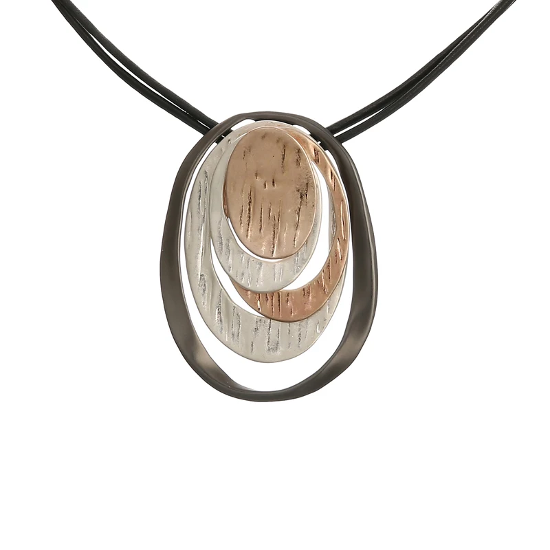 

Fashion Large Lagenlook Multi-Circle Moveable Pendant Faux Suede Cord Necklace