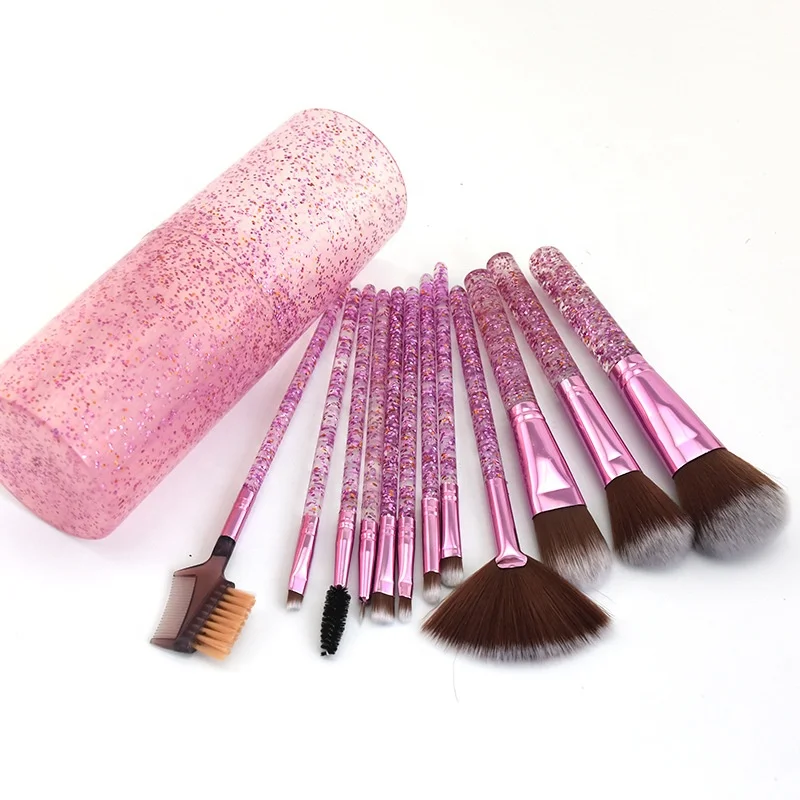

Customized 12pcs Glitter Makeup Brush Set with Glitter Bucket, Yellow, pink