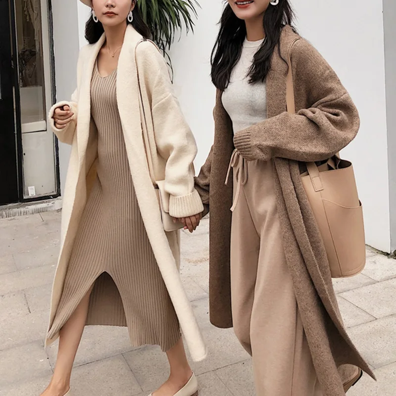 

New Arrival Elegant Women Sweater thick long warm Cardigan Winter Spring Coat Knitted Sweaters Cardigan