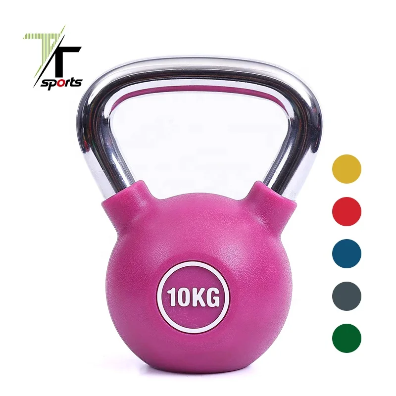 

TTSPORTS Free Weights Custom Logo Colorful PU Coated Kettlebell Chrome Grip PU Kettlebells For Gym, Blue,pink,black,hot pink,yellow,silver,green & customized color