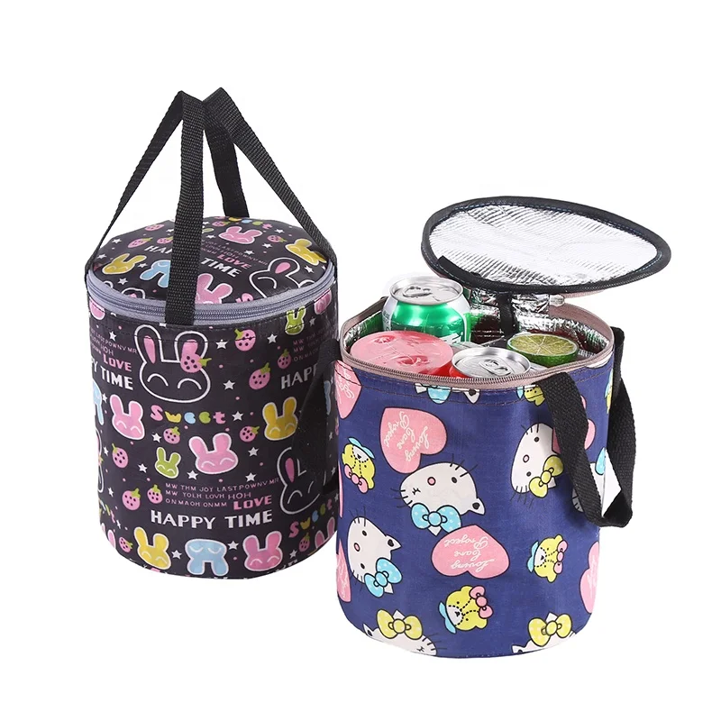 

8X9Inch Waterproof Oxford Portable Lunch Tote Bags Round Travel Insulated Thermal Cooler Bag Camping Picnic Cool Bag