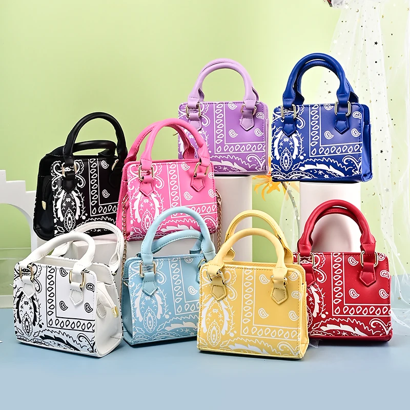 

2021 Cashew Flower Women Handbag Shoulder Paisley Leather Crossbody Bag Ladies Bandana Purse and Sandals Set, 8 colors