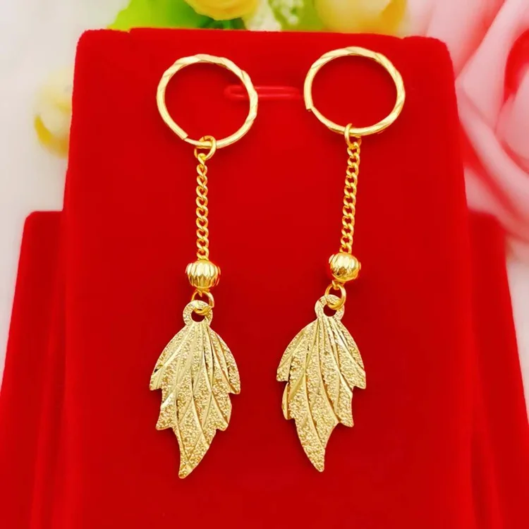

Factory Direct Sale Gold-Plated Frosted Leaf Beaded Earrings Brass Plating Gold Jewelry Ladies Earrings Wholesale