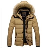 

Winter Cotton Jacket Fur Collar Hooded Velvet Plus Size Thick Men Cotton Coat