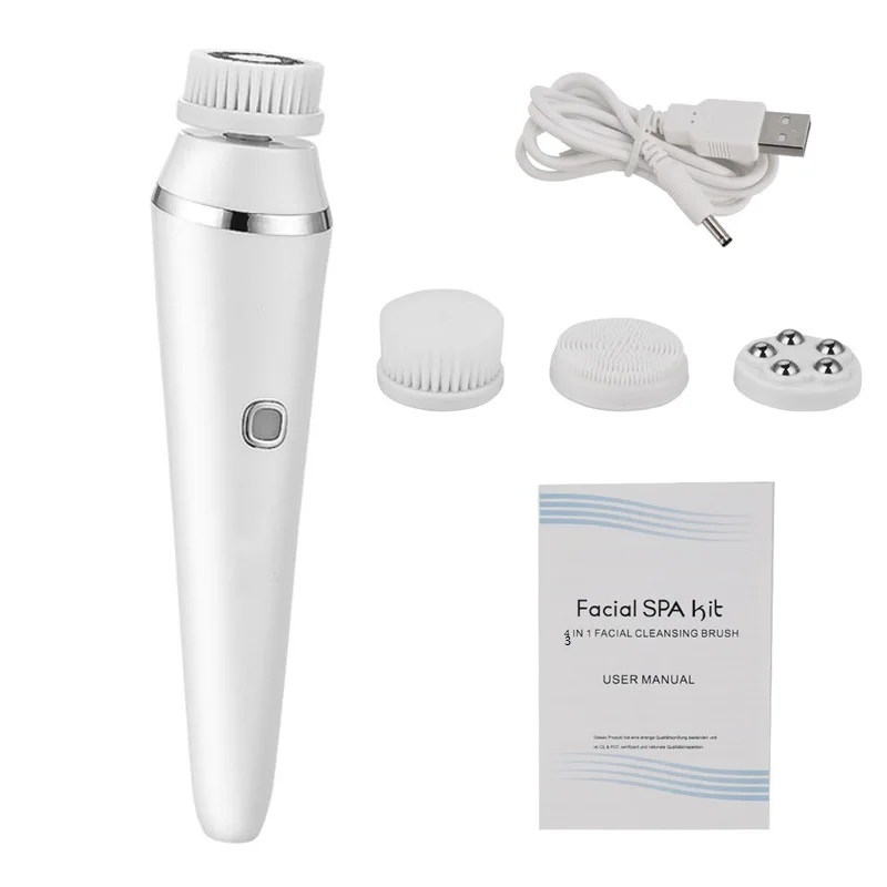 

Electric face washing spin scrubber silicon face exfoliating cleansing facial cleaner 3 in 1 body cleaning brush, White or oem colors