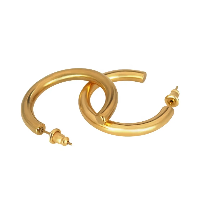 

Women Stainless Steel 18K Thick Gold Minimalist Round Chunky Hoop Earrings