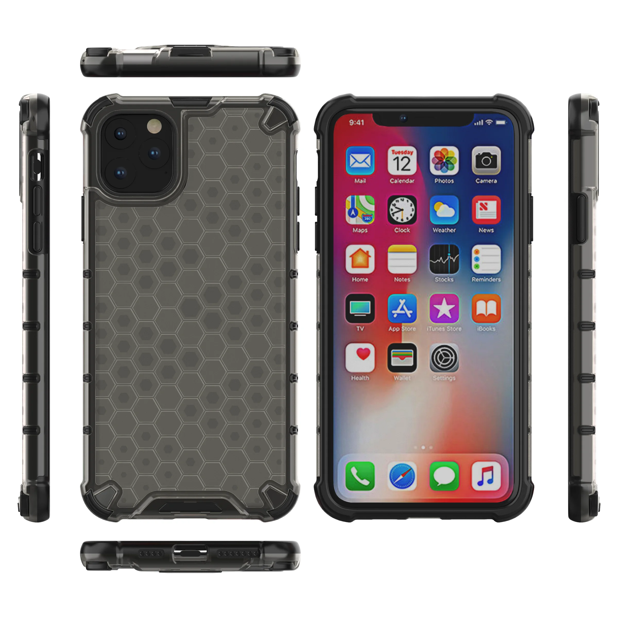 

Transparent ultra thin tpu pc case for iphone 11 pro max honeycomb case cover