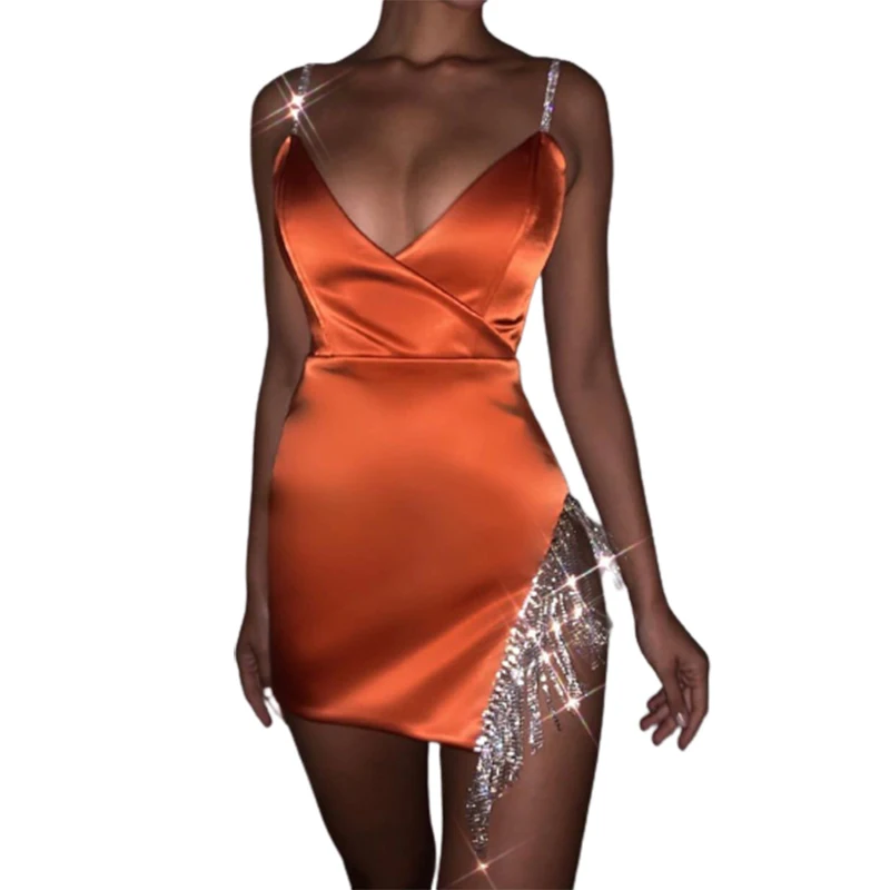 

2021 Summer Tassel Sexy Club Peplum Strap Wrap Mini Satin Bodycon Dress For Women Sundress Designer Clothes Corset Party Dresses
