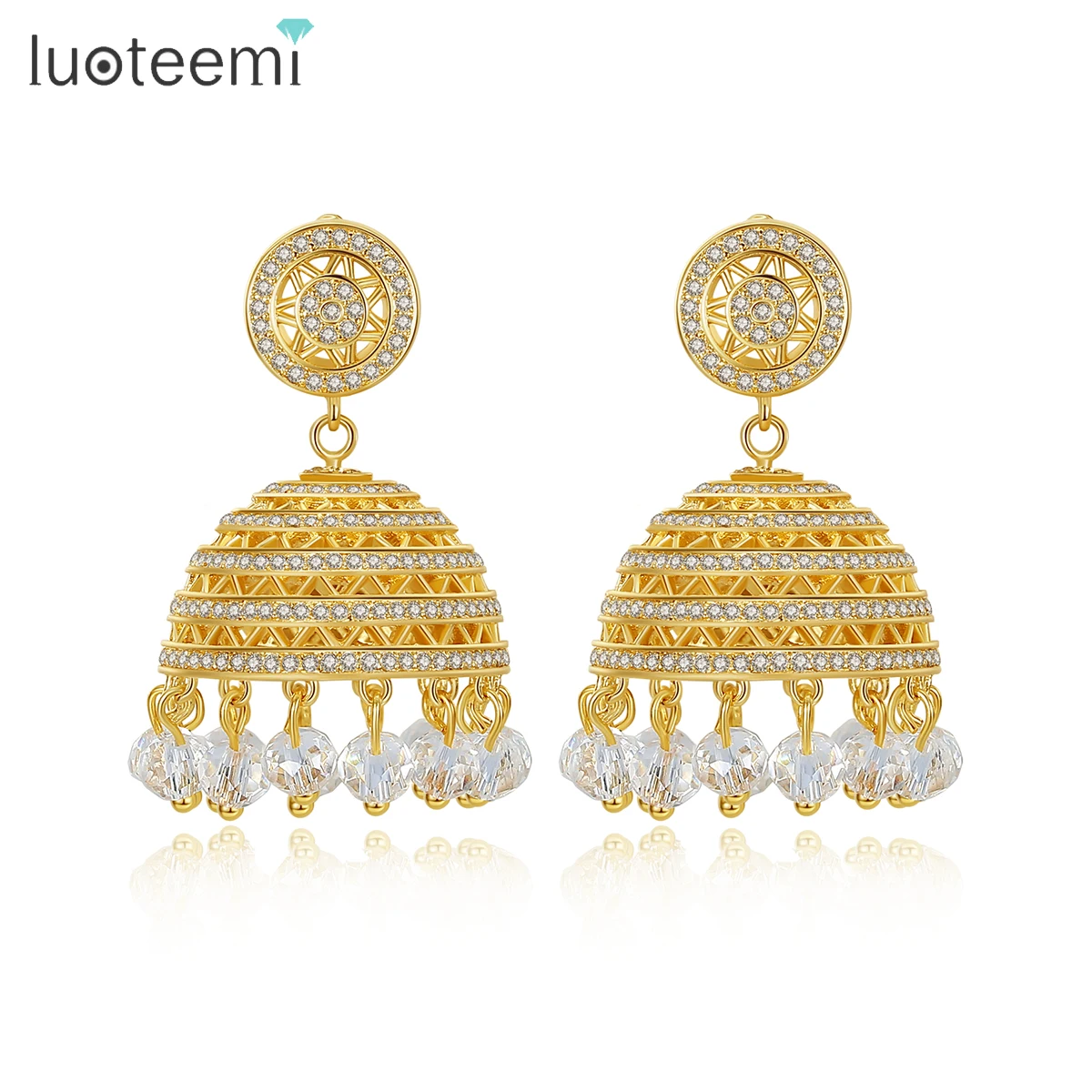 

LUOTEEMI Lantern Tassel Palace Style Big Dangle Jhumka Indian Earrings Vintage Jewelry Drop Earring for Women