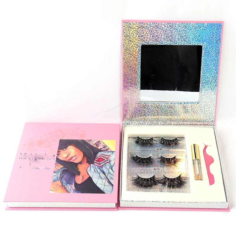 

Handmade real mink lashes vegan magnetic eyelashes private label magnetic eyelash set custom boxes, Black