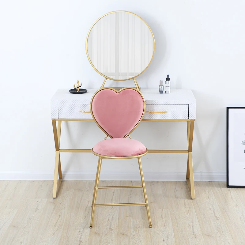 
Modern Simple Creative bedroom princess girl heart dressing table European makeup Nail chair European iron manicure chair 