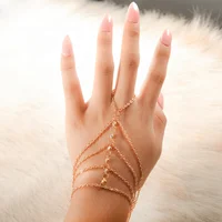 

Gold Chain Link Multi Bangle Slave Interweave Finger Rings Hand Harness Bracelet