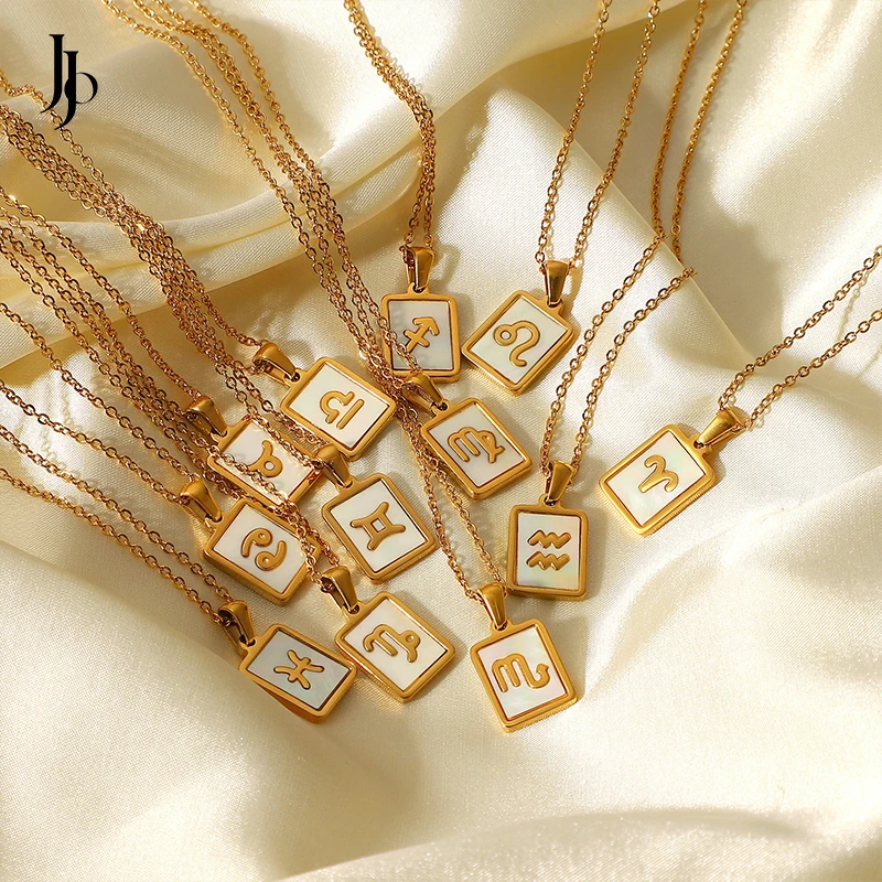 

JOJO Fashion Dainty 18k gold plated 12 zodiac sign necklace Delicate white shell stainless steel pendant necklace jewelry