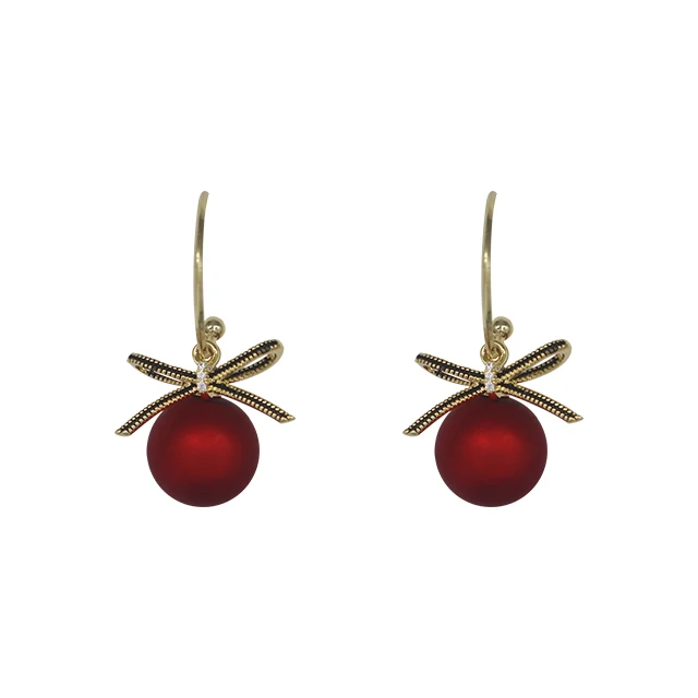 

Gold Fashion Jewelry Red Pearl Pendent Earring for Women Gift
