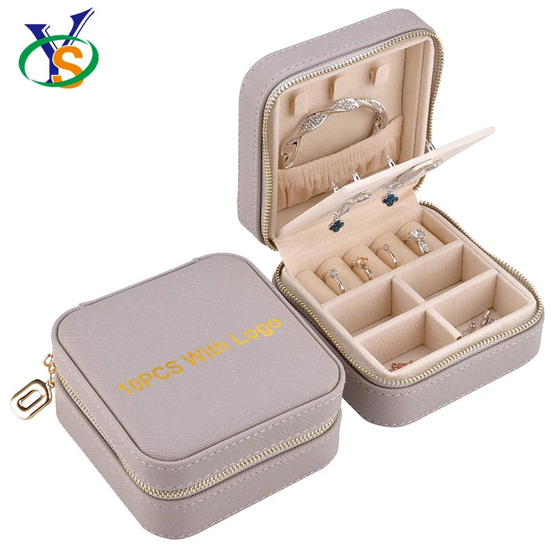 

Customized earring necklace pendent leatherette jewel box organizer display travel gift leather jewelry carrying case, Grey