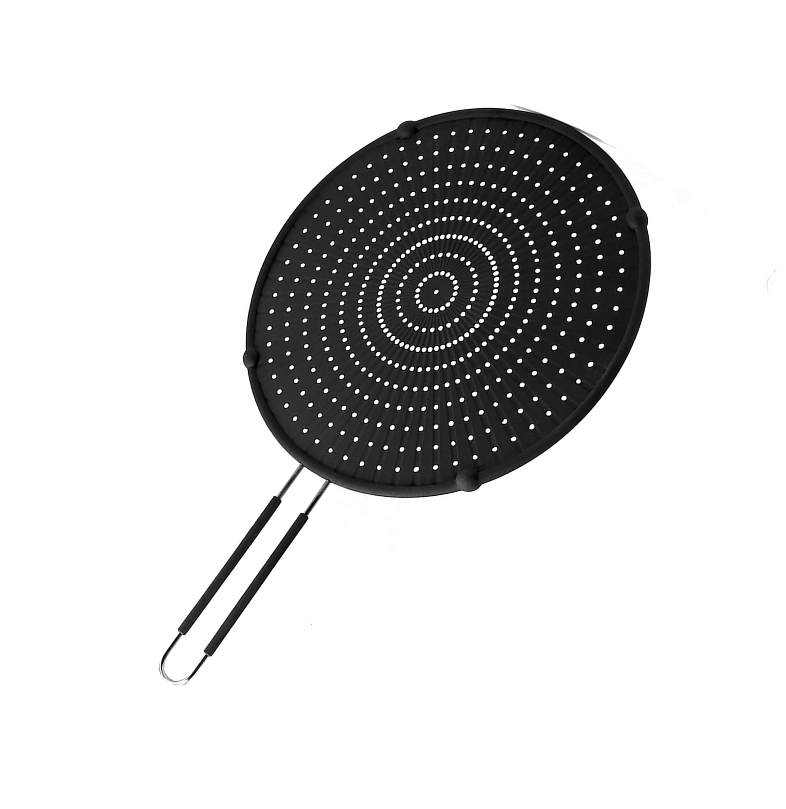 

13" Non-folding Handle Splatter Guard Oil Splatter Screen Silicone Food Frying Pan Shield, Drain Board And Strainer, Black