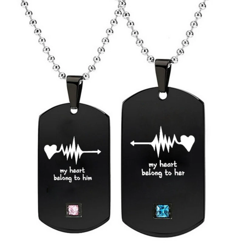 

Fashion Lover Jewelry Couple My Hearts Belong to Him Her Stainless Steel Necklace for Women Men