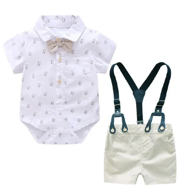 

ZHG57 Toddler Baby Rompers Gentleman Roupas Infant T-shirt Overalls +Shorts Summer baby boy clothing sets from china, As the picture show