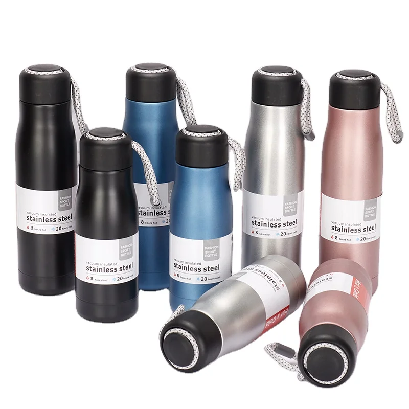 

420/600ML double walled vacuum insulated 18/8 Sports Stainless steel Water bottle with rope
