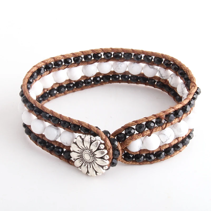 

Fashion Beautiful Energy Beaded Jewelry Bracelet Handmade Black Glass White Stone Wrap Bracelets Drop Ship