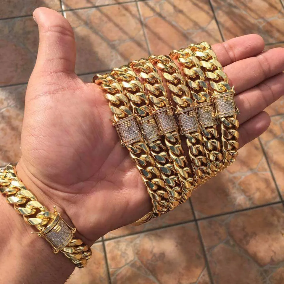 

Jewelry Mens 18k Gold Cuban Link Bracelet Stainless Steel Necklace
