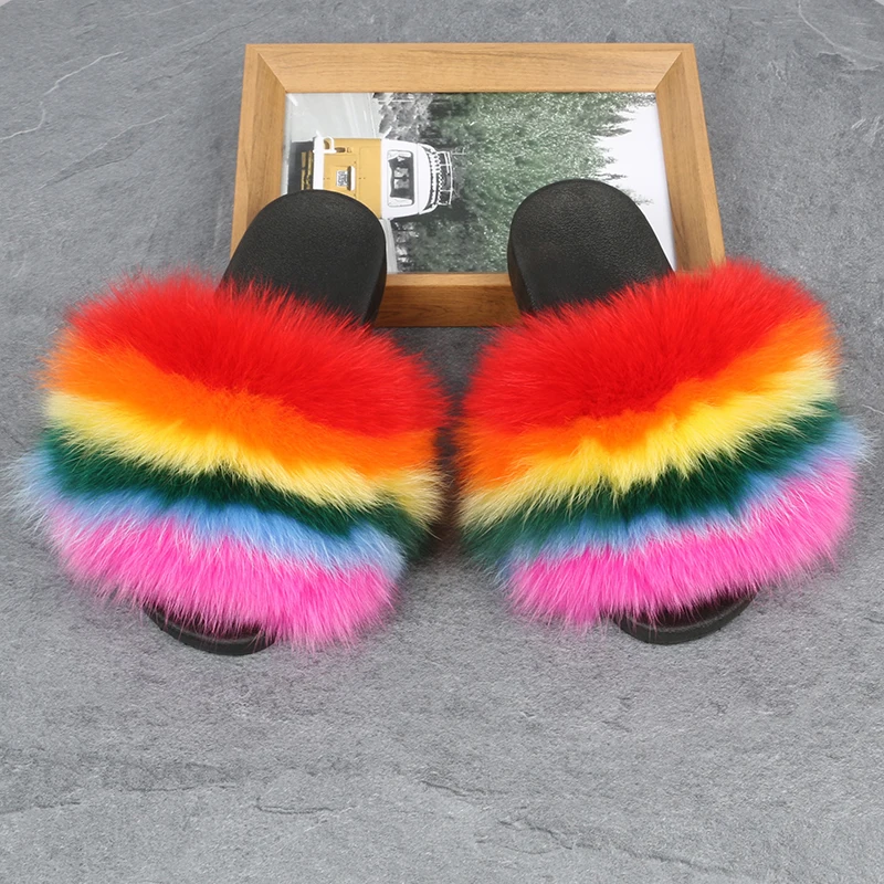

Greatshoe custom fluffy sandal personalized furry fox fur slides in women faux fur slippers in ladies fluffy slides