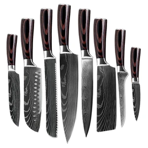 Image of 8 PCS Kitchen Knife Set Stainless Steel Blades Damascus Laser Chef Knife Sets Santoku Utility Paring Cooking Tools kitchen Gifts