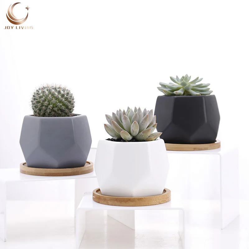 

Nordic style indoor white ceramic hexagon small succulent plant pots cactus pots, Matte white, grey and black
