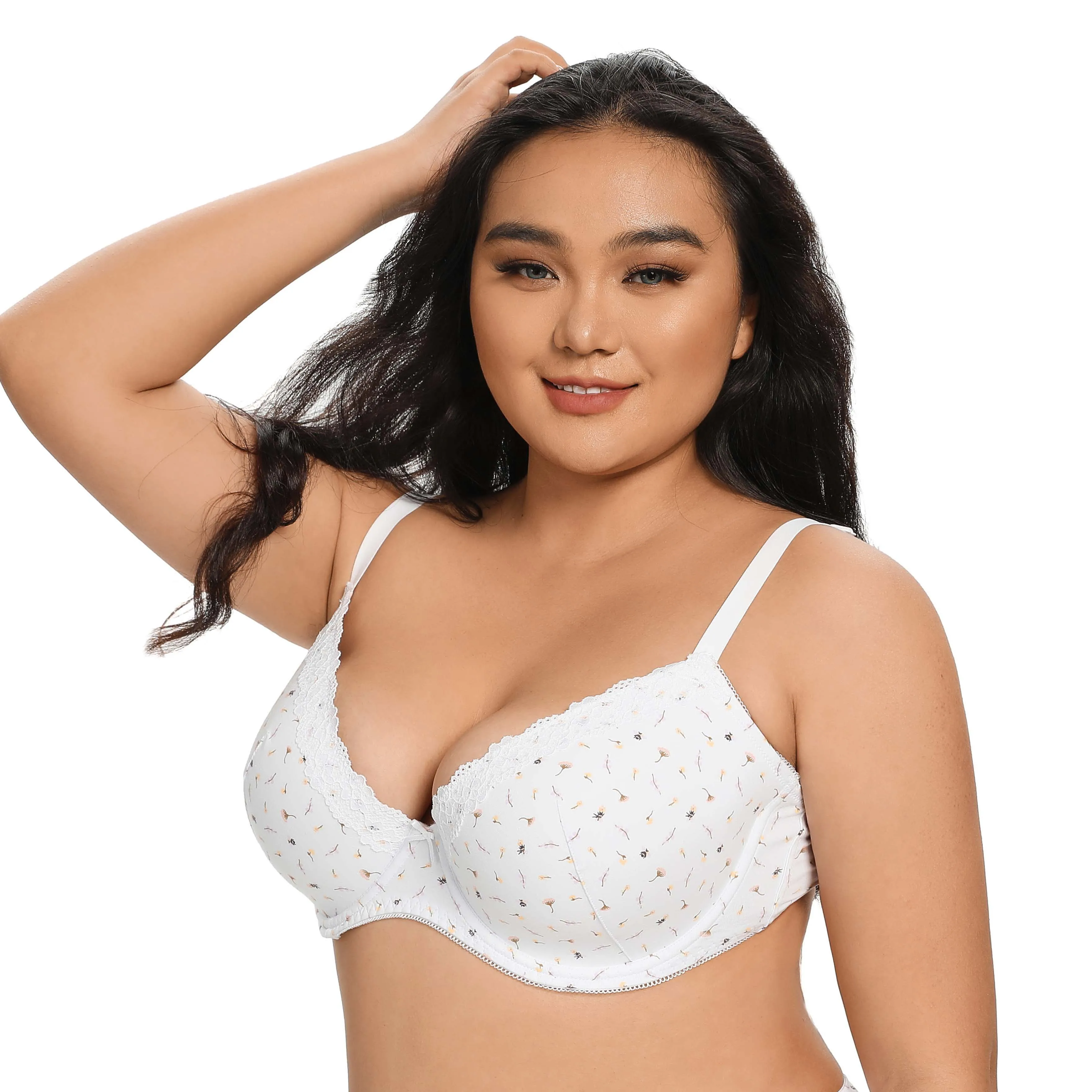 

woman cotton lace bra printed plus size every day bra bow decoration big full coverage cups big size woman plus size padded bra