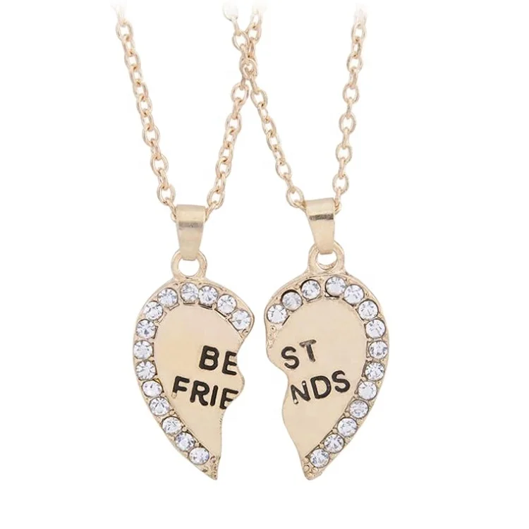 

diamond fashion part couple cheap best friends 2 half heart necklace, Gold silver
