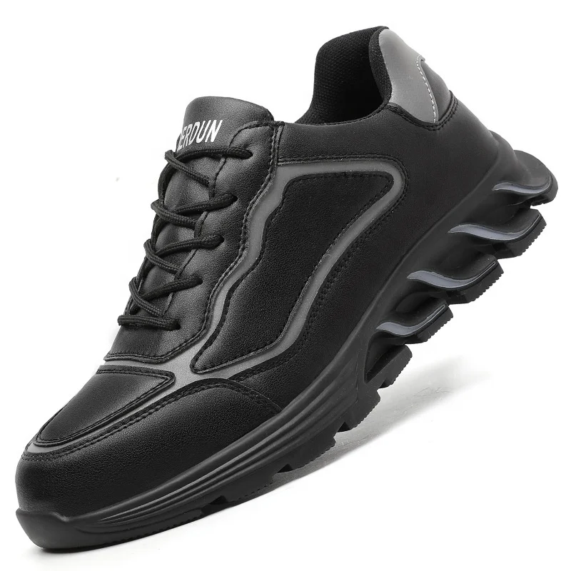 

Anti-smashing waterproof safety sport shoes light soft wearable working hiking safety shoes, Black