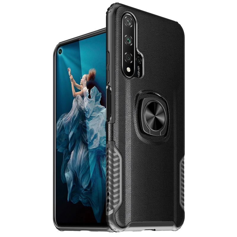 TPU PC Bumper Anti-Fall Car Magnetic Ring Holder Phone Case For Huawei Nova 5T