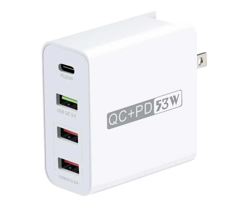 

4ports Multi-port Charging Station portable Usb charger USB c Chargeur de voyage quick charge 3.0 wall charger, White