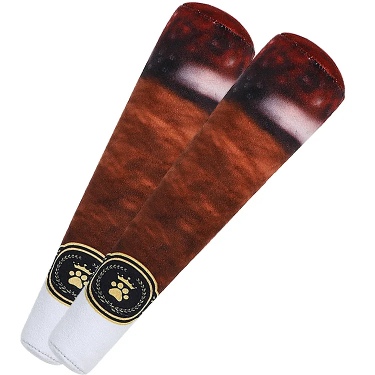 

New Style Eco-friendly Natural Funny Cigar shape Soft Fleece Pet Stuffed Chew Toys Interactive Plush Dog Squeaky Toy, Picture shows