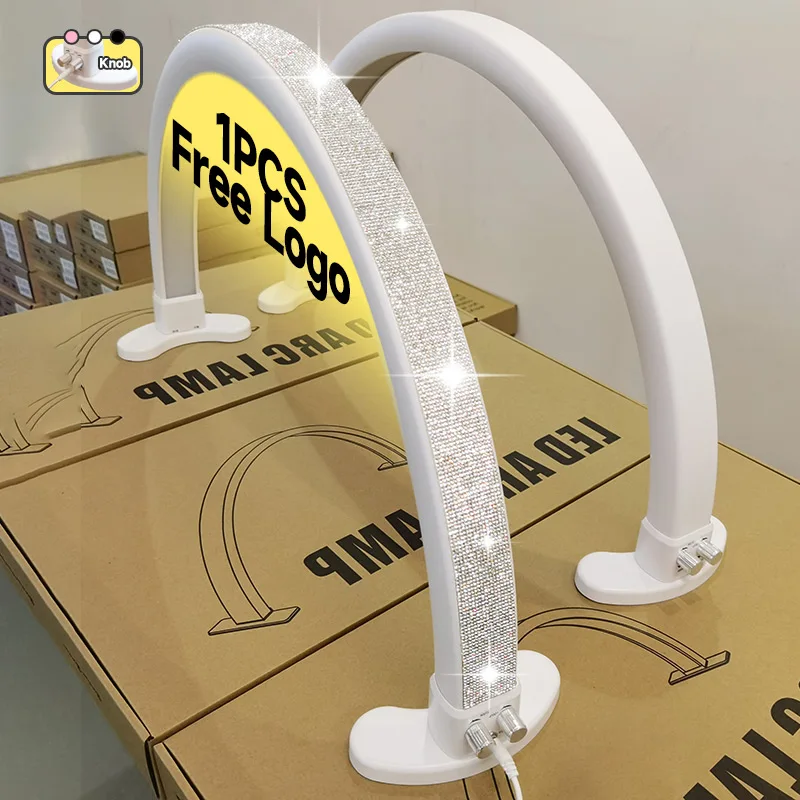 

Free Customized logo 48W Beauty Salon Lighting half-moon adjustable LED nail table lamp nail with Diamonds Manicure Lamp