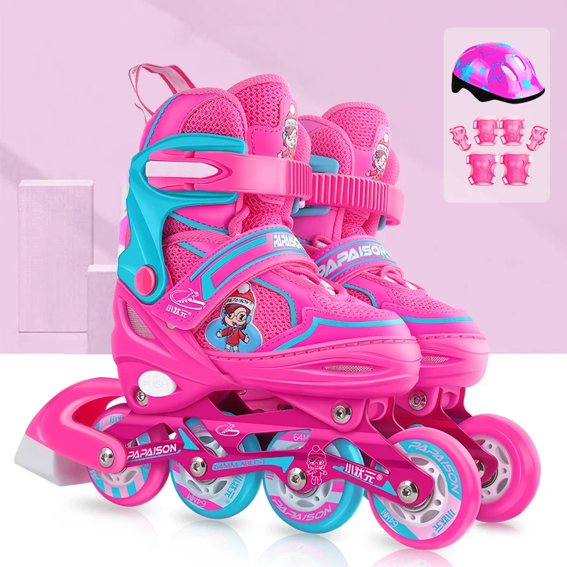 

PAPAISON Flashing roller skate pink blue red kids skating shoes with PU wheels inline skate for children