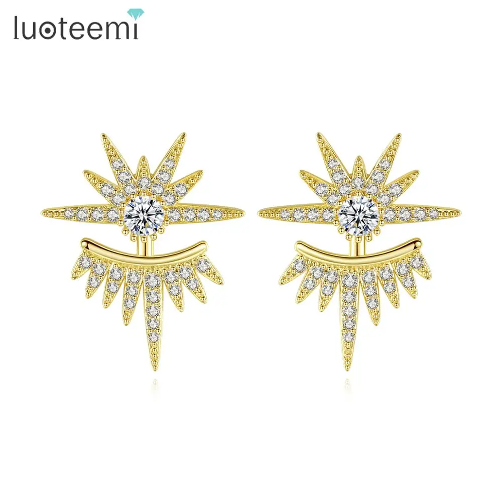 LUOTEEMI Wholesale Sun Shaped Stud Earrings Gold Plated and Gun Black Double Use Charm Earrings