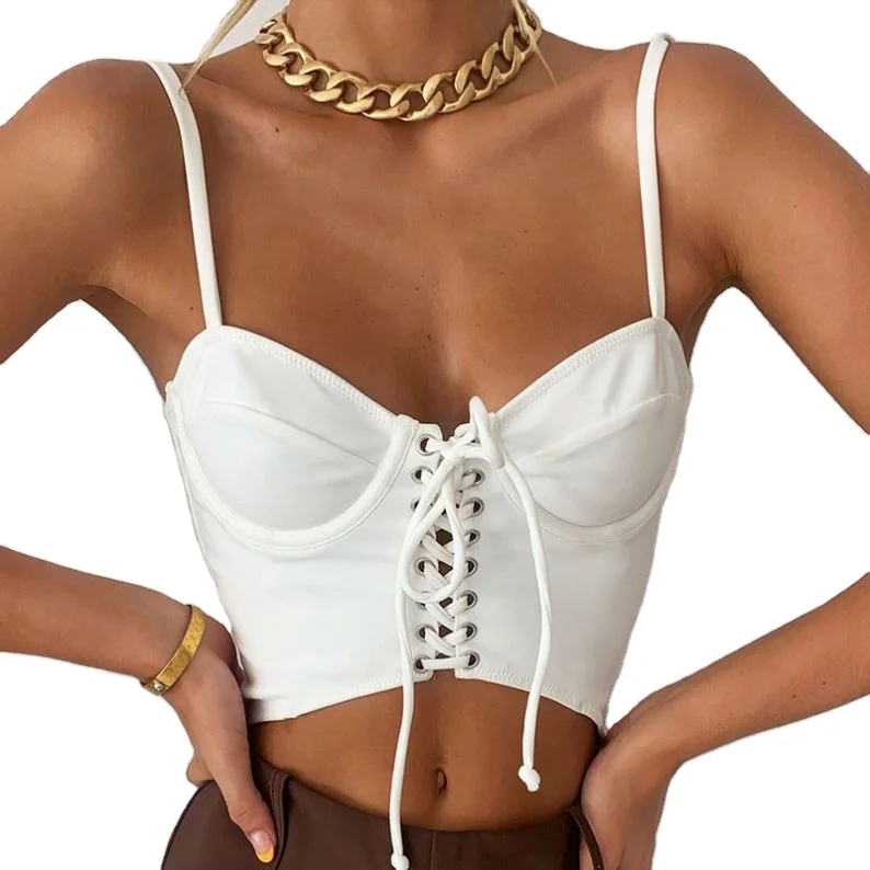 

New arrivals summer white sleeveless tops woman sexy crop spaghetti strap women tops bandage backless crop tops