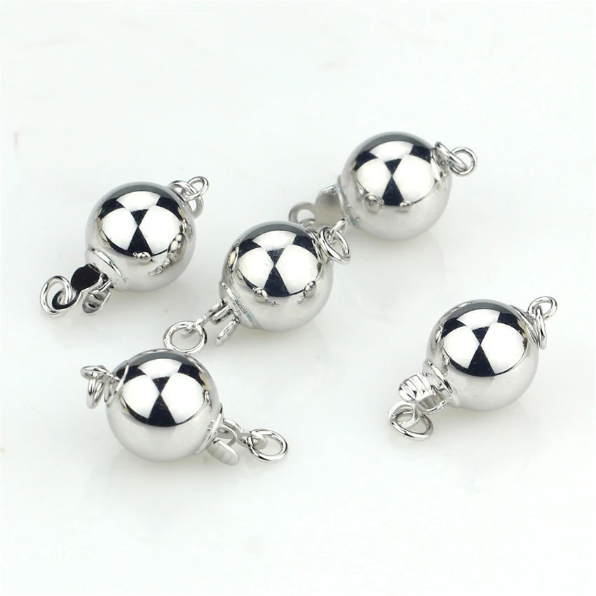 

6mm 8mm 10mm ball pearl necklace clasps 925 sterling silver clasp, Silver/platinum/gold
