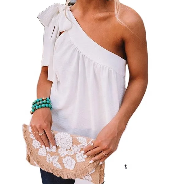 

One Should Strap Loose Woman Top,Solid Bow Knot Sleeveless Shirt, Picture