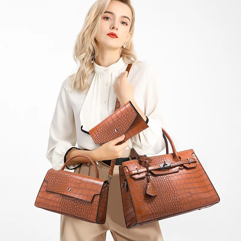 

Factory Ready Stock 3in1 Bolsos Mujer Ladies Top Handle Hand Bag Women Designer Purse Vegan Leather Purses and Handbags Set 3pcs, Various color available